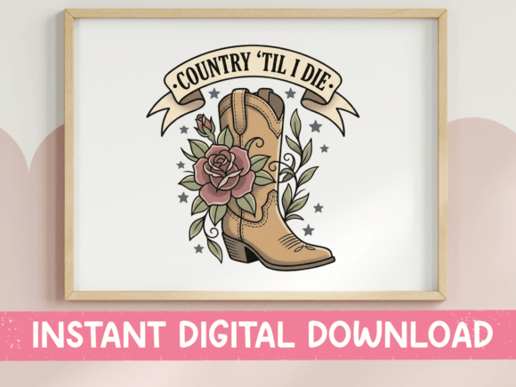 Country Til I Die Cowboy Boot Rose SVG: Vintage Ink Meets Modern Craft