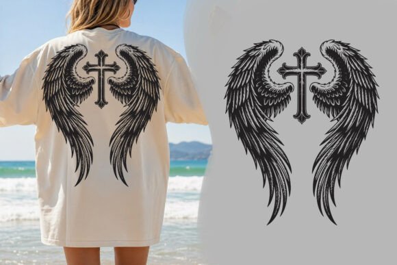 Gothic Angel Wings Cross PNG: Bold Design for Edgy Projects