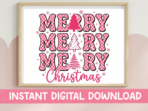 Merry Merry Christmas Checkered SVG PNG: A Hot Pink Holiday Statement