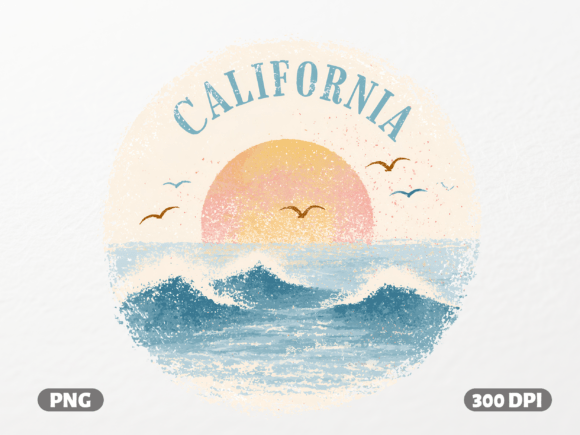 Retro California Beach Sunset PNG: Coastal Charm for Your Projects