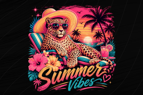 Retro Leopard Beach PNG: Your Ticket to Tropical Summer Vibes