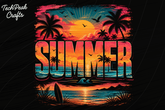 Retro Summer Sunset PNG: Capturing Coastal Nostalgia in a Design Asset