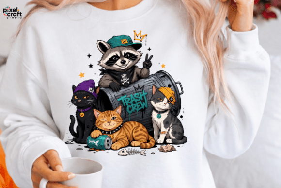 Trash Crew Funny Raccoon Cats PNG: Bold Street Culture Design